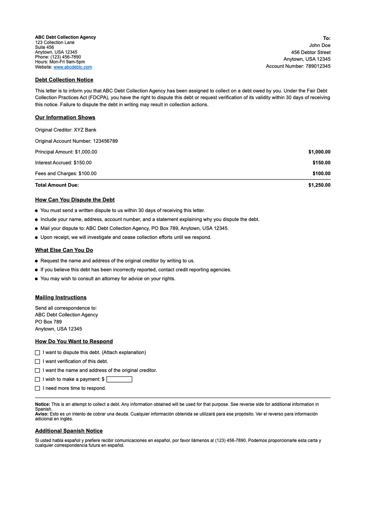 Debt collection notice from North South Group with dispute instructions and payment options_variant_3